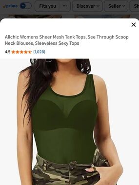 Sheer Mesh Scoop Neck Tank Top in Olive Green